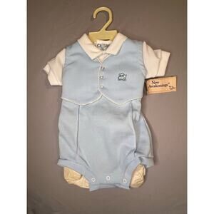 VTG New Awakenings by Cutler Baby Romper 9M Blue White USA NWT